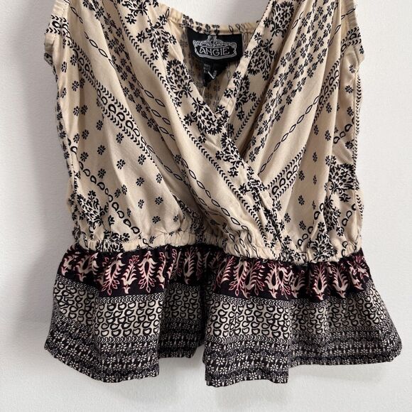 Angie Cami Tank S Peplum Hem Surplice Spaghetti Strap Concert Festival Boho NEW - Picture 2 of 7